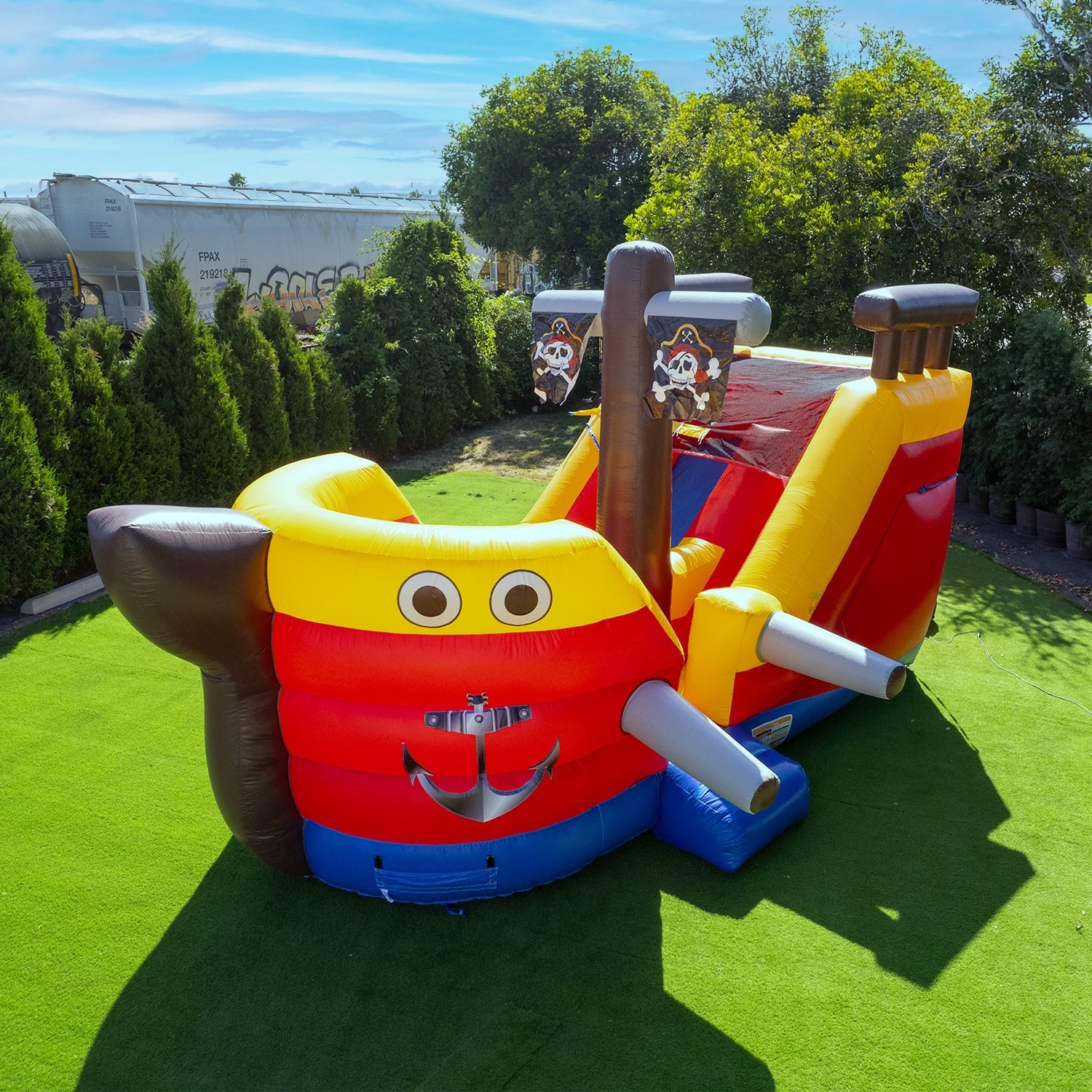 HeroKiddo Pirate Ship Commercial Grade Inflatable Slide Bouncer with Air Blower, Rental Grade PVC Vinyl, Outdoor Play