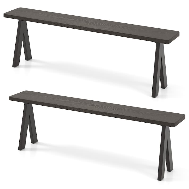 Dark Brown Zinc-Iron Alloy Garden Bench Set of 2 with 800 lbs Capacity - 59" x 10" x 17" - Dark Brown