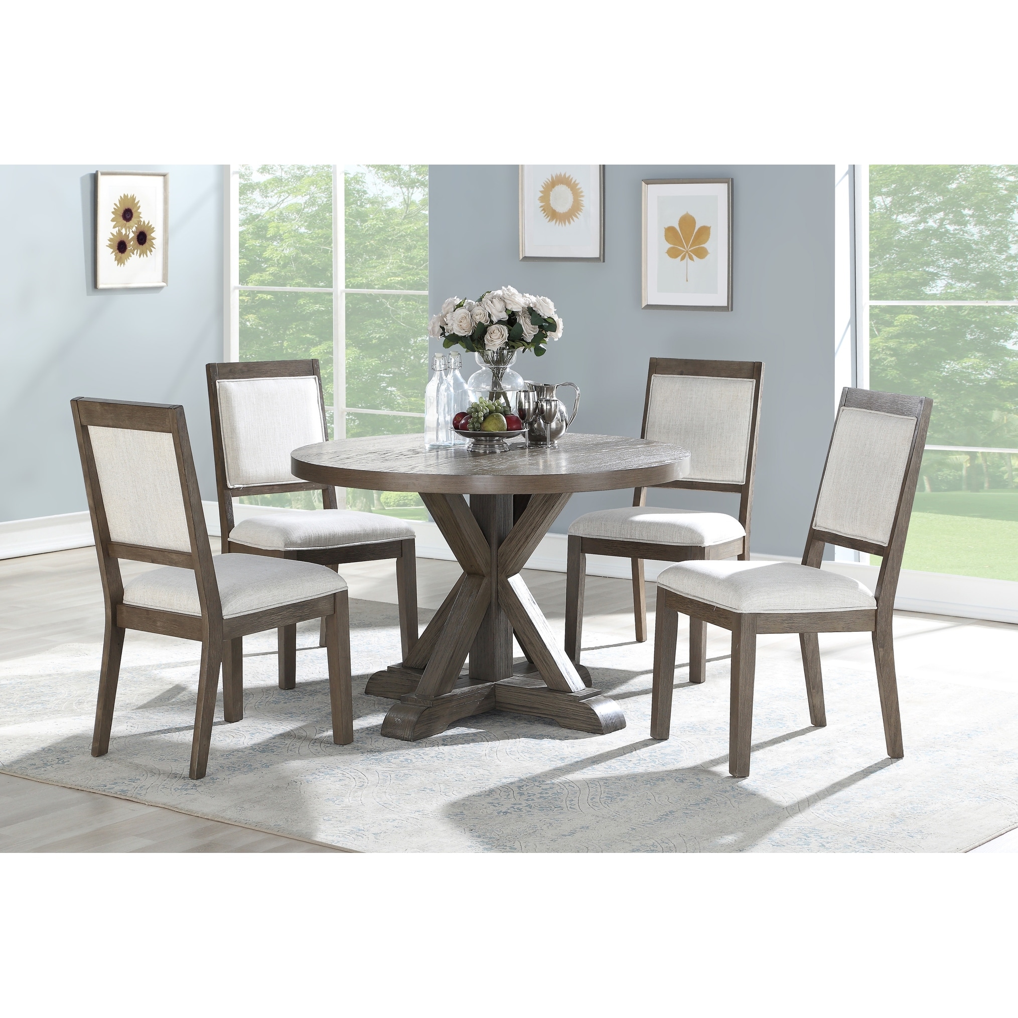 Shop Morgan Washed Grey Oak Round 5 Piece Dining Set By Greyson