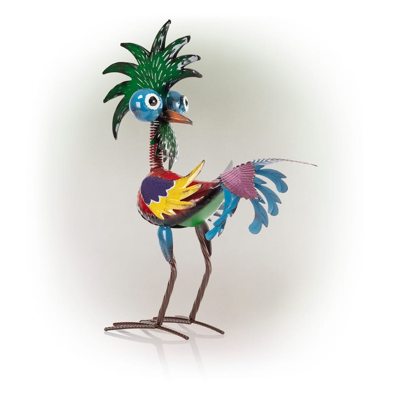 Alpine Corporation 19" Tall Indoor/Outdoor Wild Tropical Metal Rooster Yard Statue Decoration, Multicolor