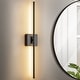 preview thumbnail 33 of 119, 1-Light Black/ Gold/ Nickel Modern Long Linear Strip Wall Sconce Dimmable LED Bathroom Vanity Light