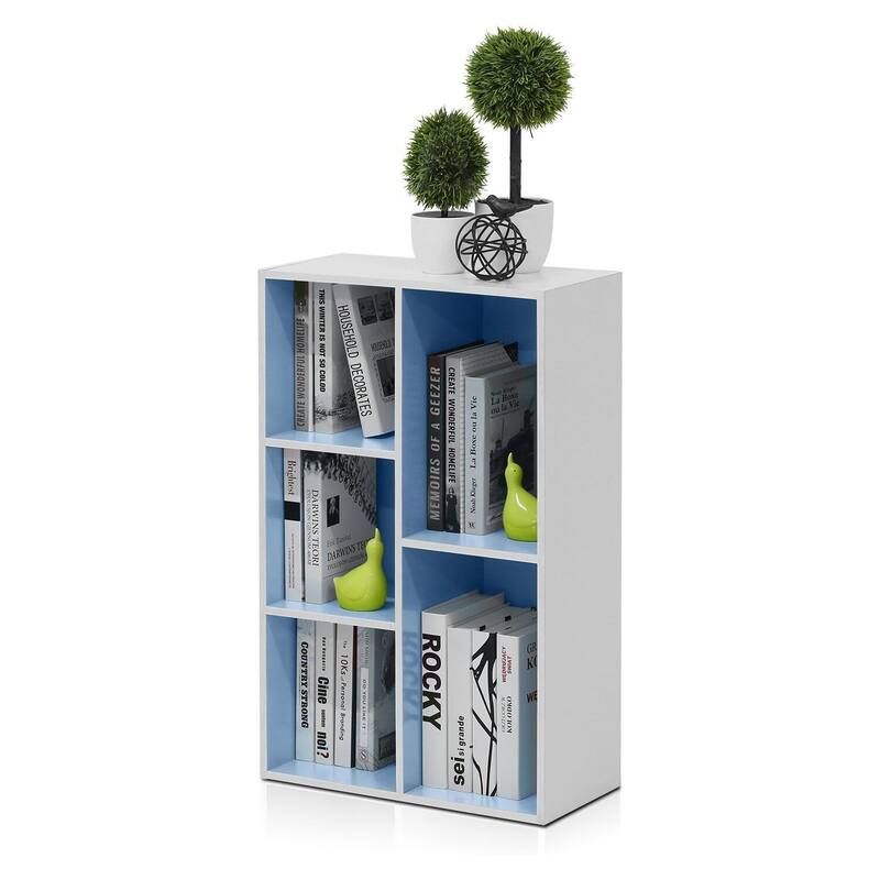 31.5 in. Tall Light Blue/White Wood 5-Shelf Bookcase