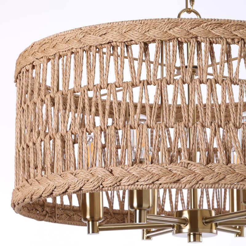 6-Light 19.6-inch Rattan Drum Chandelier for Dining Room Kitchen - 19.68"x7.87"