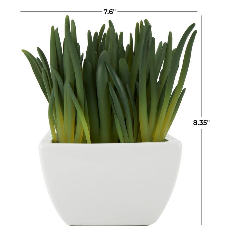Faux Foliage Artificial Plant with White Ceramic Pot - Green - Roche River Decor - 6"W x 8"L x 8"H