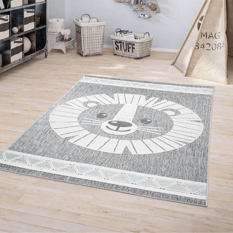 Kids Rug Happy Lion Motif Play-Mat with Contour Cut