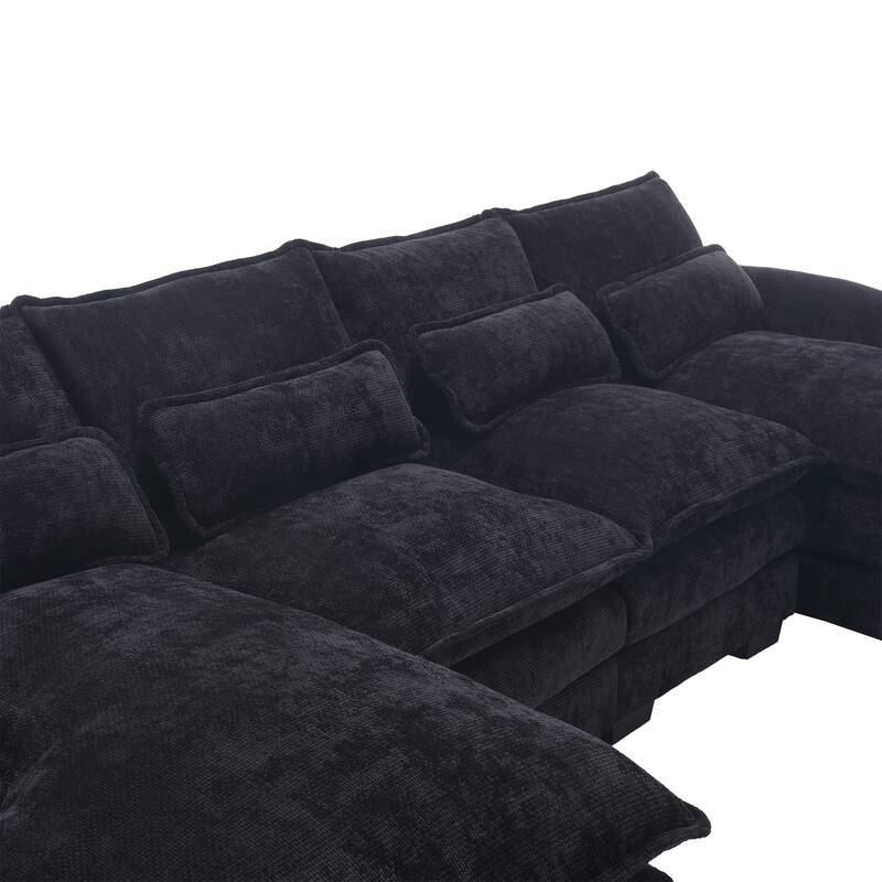 U-shaped Recliner Sofa Chenille Upholstered Chaise Sectional Sofa Symmetrical Reclining Couch with Double Thick Cushions