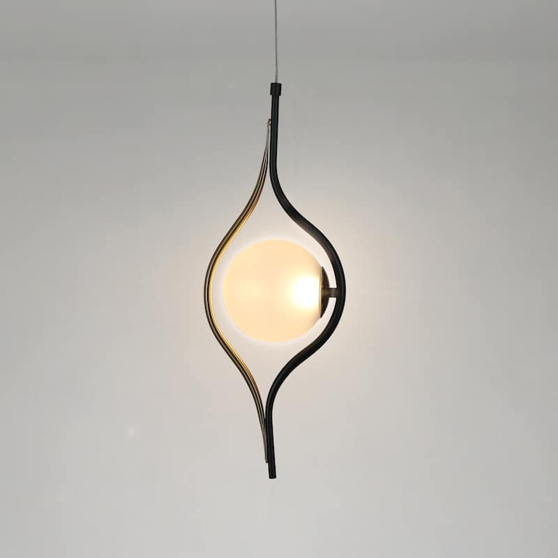 Modern Contemporary 1-Light Black Gold Kitchen Island LED Pendant Lights with Frosted Glass - 6.5" L x 5.5" W x 20" H