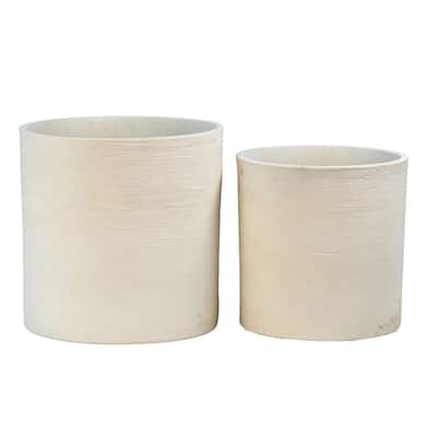 Village Lightweight Fiberstone Pot Planter, White (Set of 2)