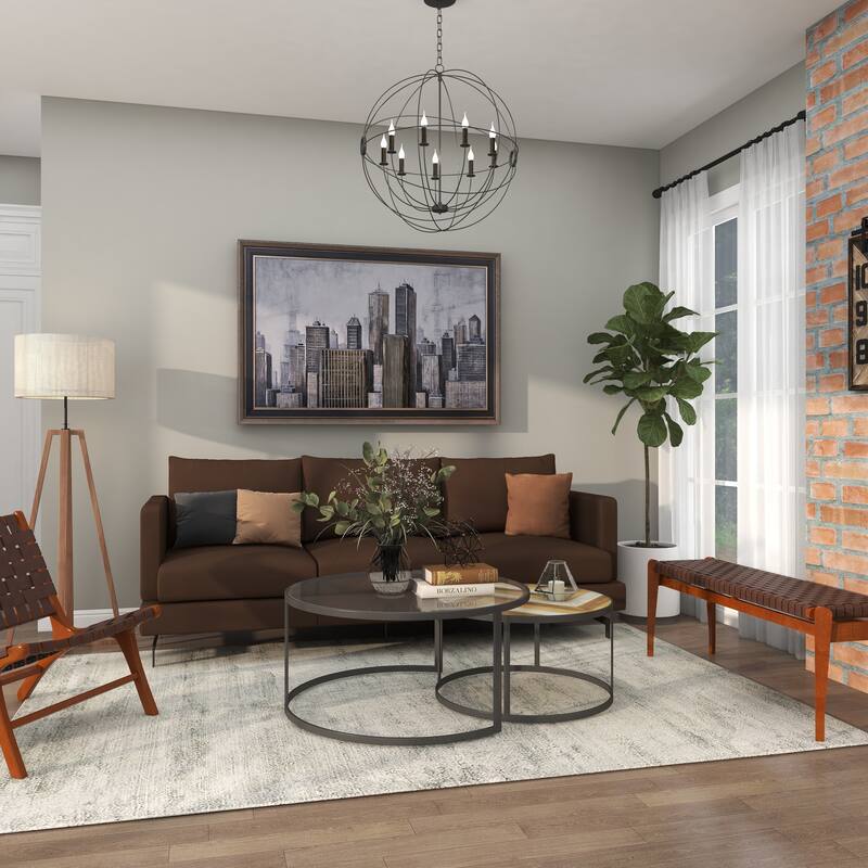 Wooden Nesting Living Room Coffee Table with Clear Glass Top - Set of 2 Gray - Roche River Decor