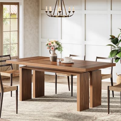 63-Inch Mid-Century Modern Dining Table, Wooden Kitchen Table for 6