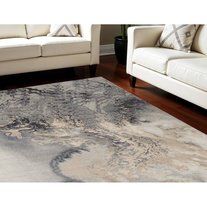 Cakux Power Loomed Abstract Modern Stain Resistant Area Rug By HomeRoots - 126' X '94' X '0.5 - Oxford Blue - Rectangle