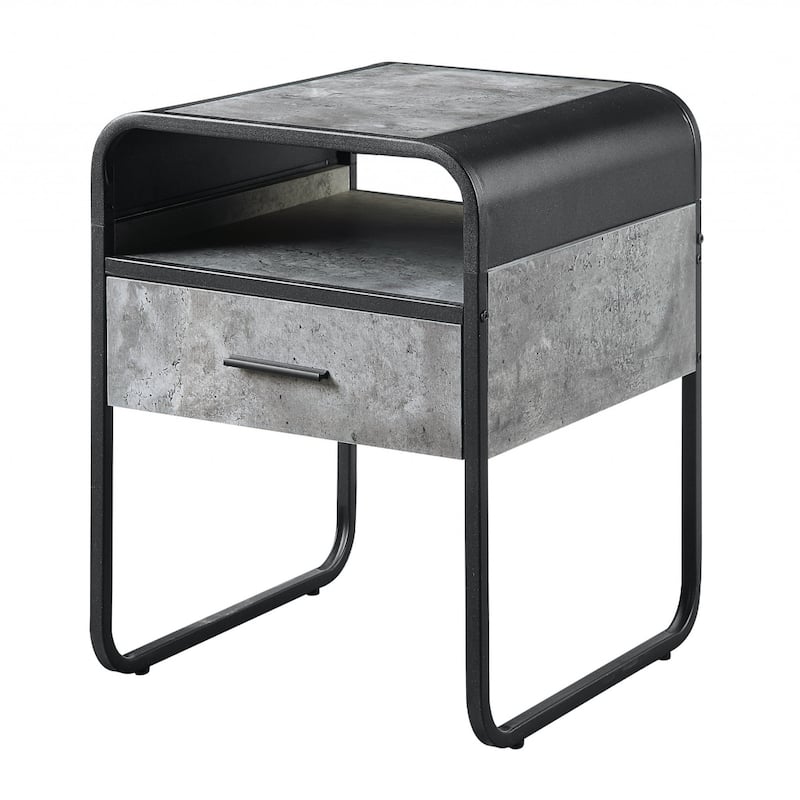22" Square End Table with Drawer and Shelf Black Metal Base and Grey Wood Top for Living Room - 18"L x 18"W x 22"H