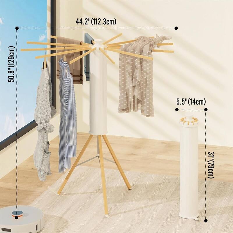 Portable Tripod Drying Rack - 12 Wooden Arms