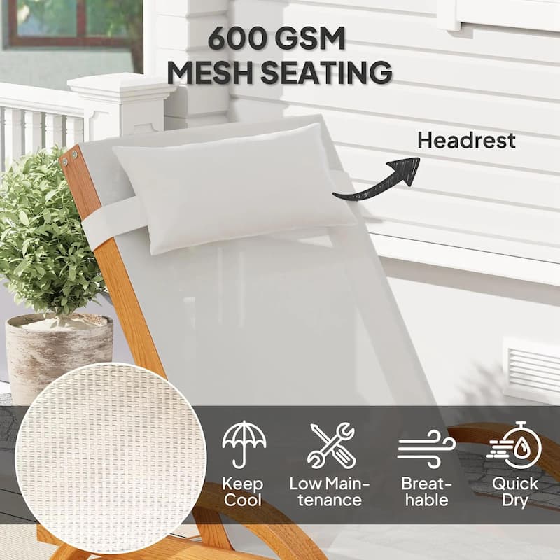 Larch Wood Patio Lounge Chair with 4-Level Adjustable, Mesh Seat