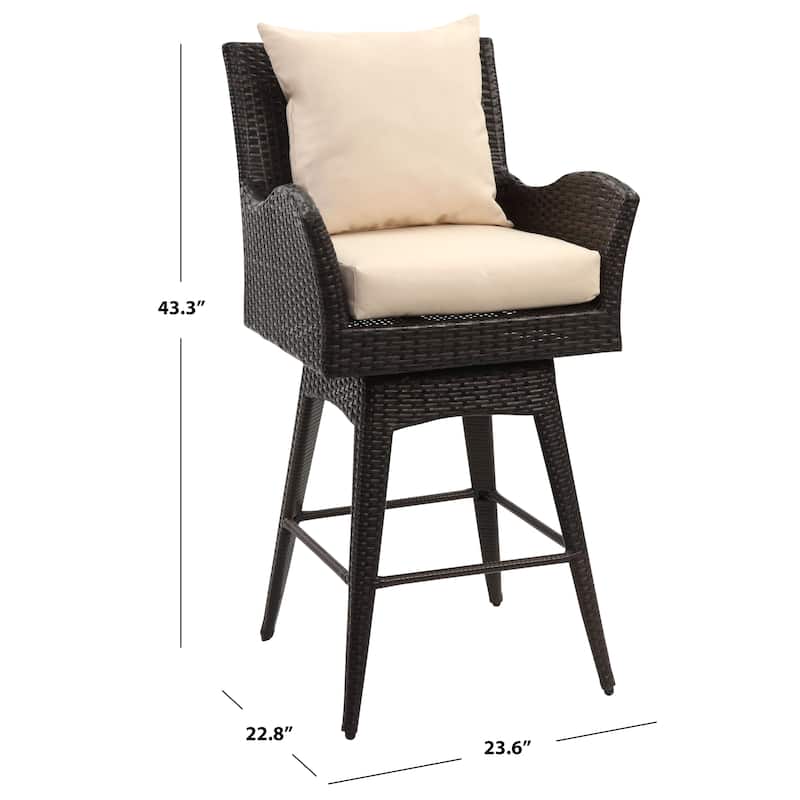 SAFAVIEH Outdoor Kaylan 26.8 Inch Living Hayes Wicker Swivel Armed Bar Stool - 24Wx23Dx43H