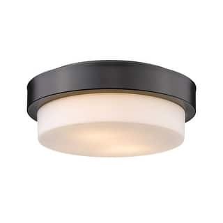 Wry Lighting Morgon 2-light 11" Flush Mount in Pewter and Opal Glass