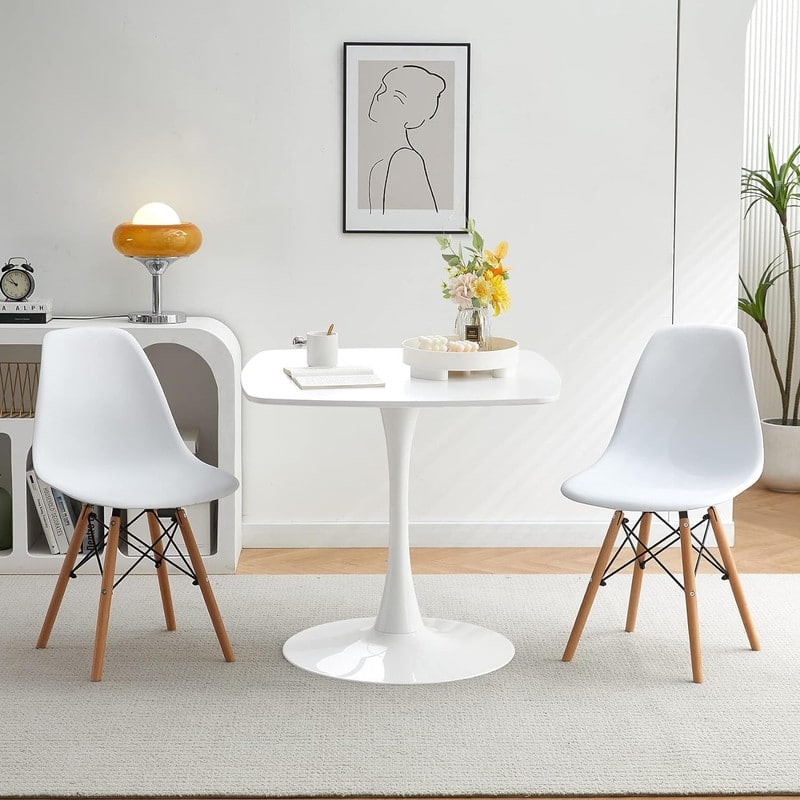 31.5" Modern Kitchen Dining Table for 2-4 Persons, Square Dinner Table, Leisure Table with Metal Pedestal Base
