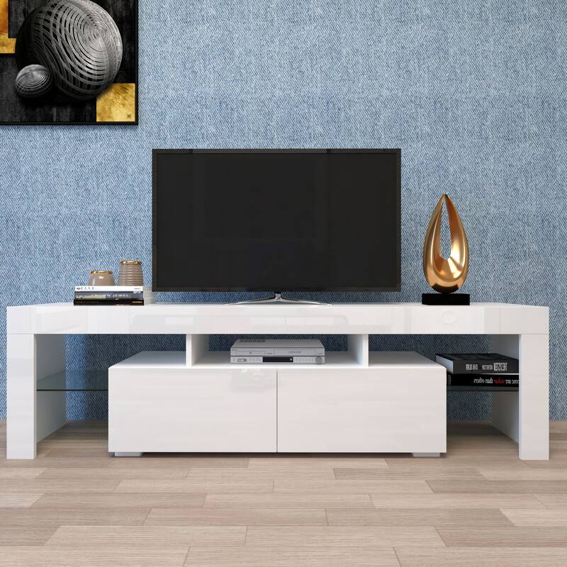 GDF Studio - Hermey Modern Entertainment TV Stand with LED Lights and Storage