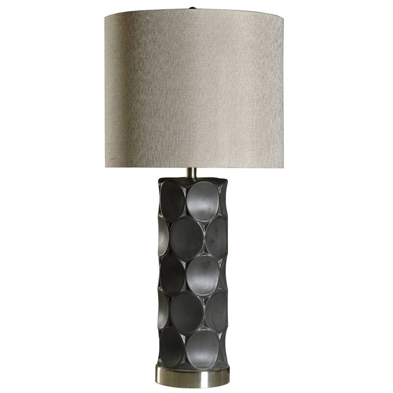 Harp & Finial Rutherford 1-light Charcoal Table Lamp with Metal Base - Grey Hardback Fabric Shade - Grey
