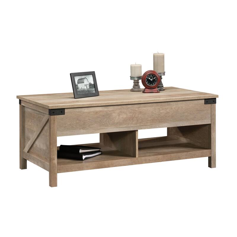 Wood Lift-Top Coffee Table with Hidden Storage and Divided Selves, Brown - 46.18" L x 23.62" W x 18.90" H