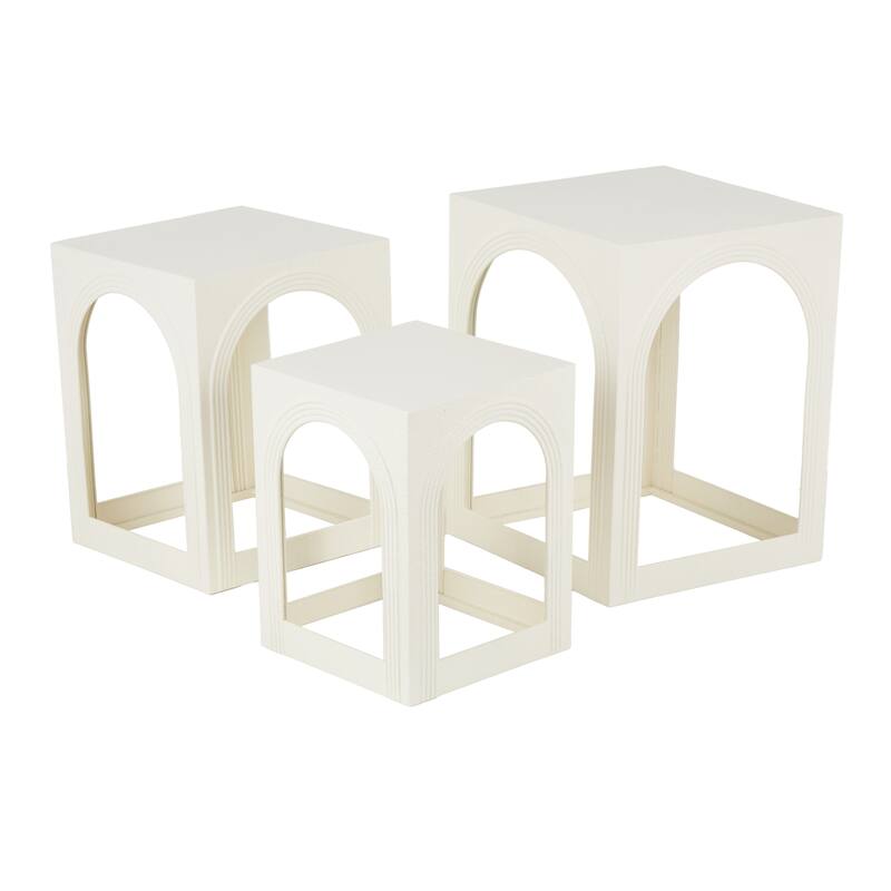White Metal Nested Side End Accent Table with Arched Cutouts (Set of 3)