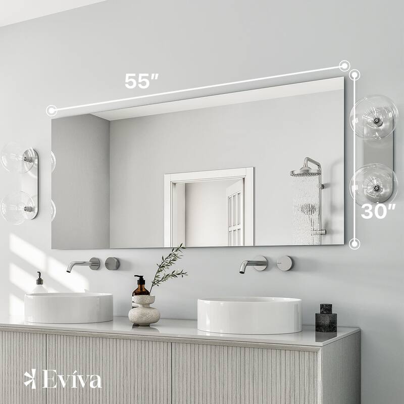 Eviva Sleek 55" x 30" Rectangular Modern Frameless Mirror - Clear