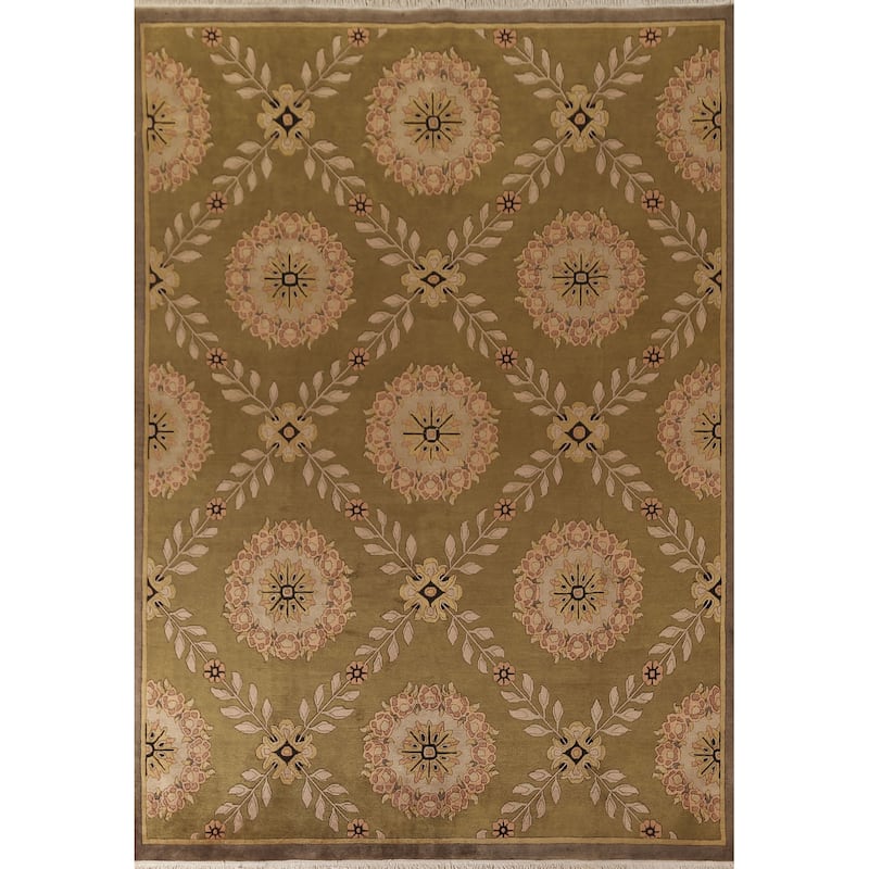All-Over Floral Nepalese Oriental Area Rug Handmade Wool Carpet - 8'10"x 11'8"