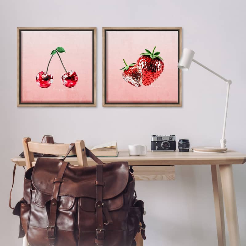 Stupell Happiness & Love Disco Fruits Framed Floater Canvas Wall Art Design By Kim Allen (Set of 2)