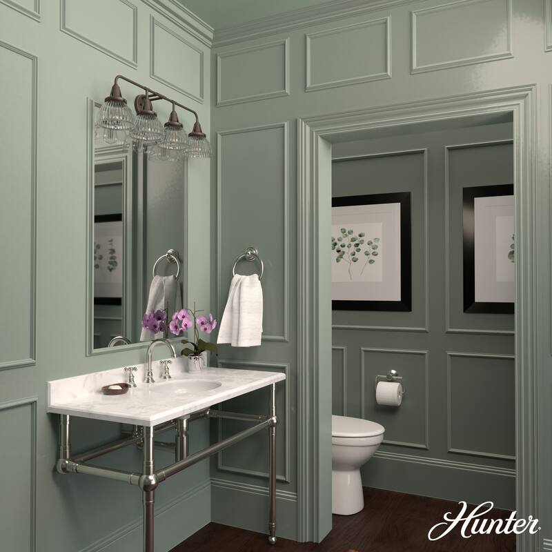 Hunter Cypress Grove 4-Light Vanity Wall Light - Industrial, Transitional, Contemporary - Damp Rated!