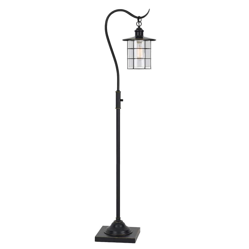 HomeRoots 60" Bronze Traditional Shaped Floor Lamp With Bronze Transparent Glass Drum Shade - 13.5