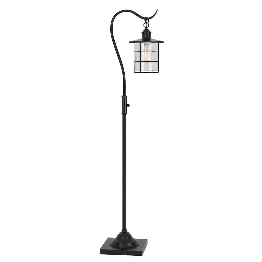 HomeRoots 60" Bronze Traditional Shaped Floor Lamp With Bronze Transparent Glass Drum Shade - 13.5