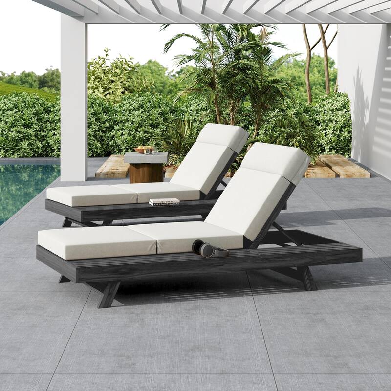 Christopher Knight Home - Elmont Outdoor Acacia Wood Adjustable Chaise Lounge with Water-Resistant Cushions & Headrest Cushion