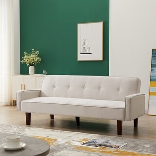 Modern Linen Sofa Bed with Solid Eucalyptus Wood Frame and White Poplar ...