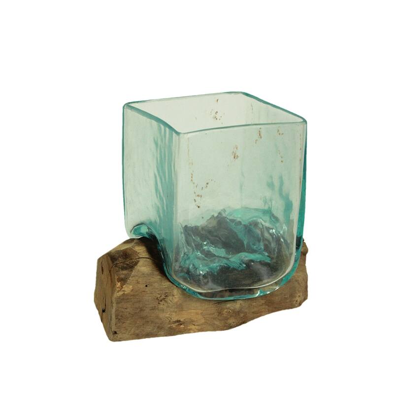 Teak Driftwood Square Bowl/Vase - 5.75" High - Home And Garden Decor