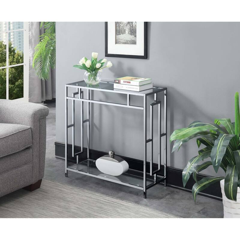 Convenience Concepts Town Square Chrome Hall Table with Shelf - Glass/Chrome
