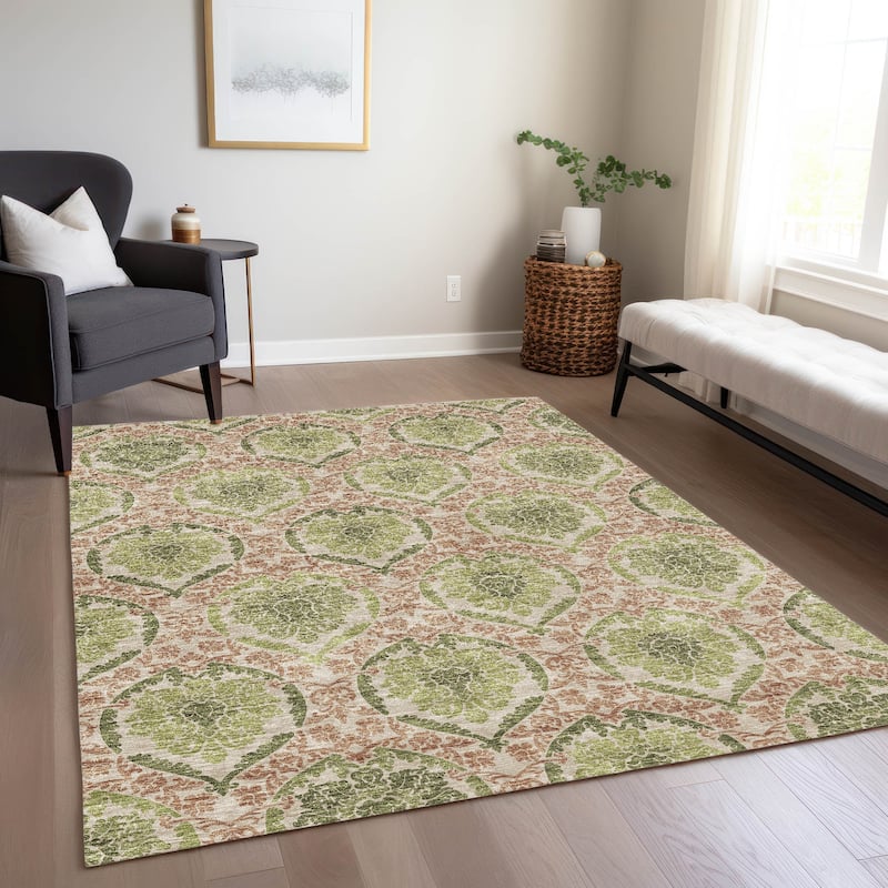 Machine Washable Indoor/ Outdoor Chantille Traditional Damask Rug