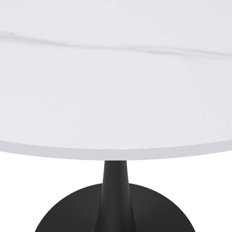 Bristol 35" Round Dining Table for 4 with Sintered Stone Tabletop in Black Base for Kitchen & Dining Room