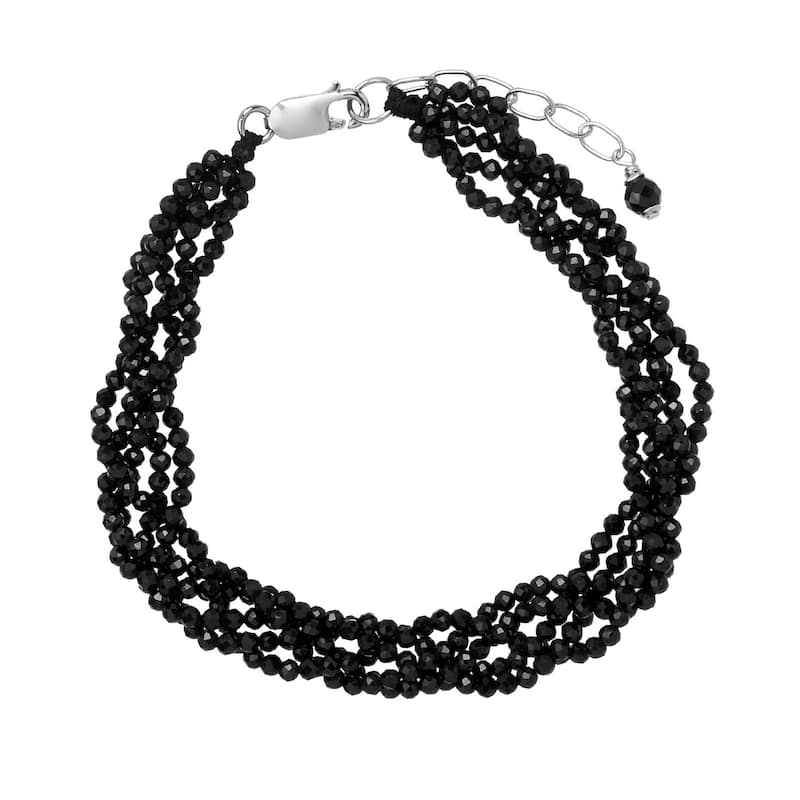 925 Sterling Silver Black Spinel Beaded Bracelet
