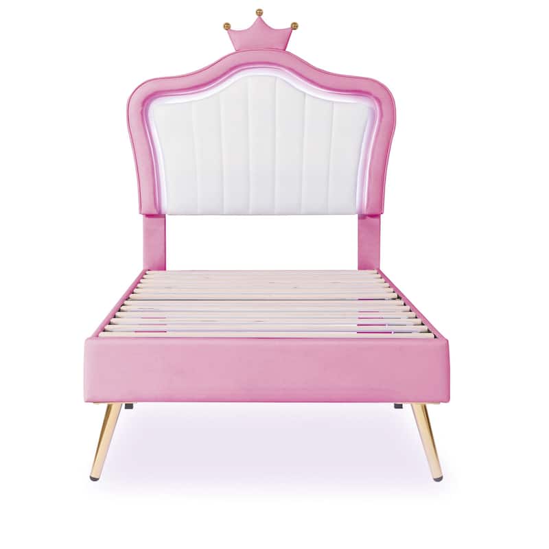 Modern Upholstered Princess Bed with Crown Headboard