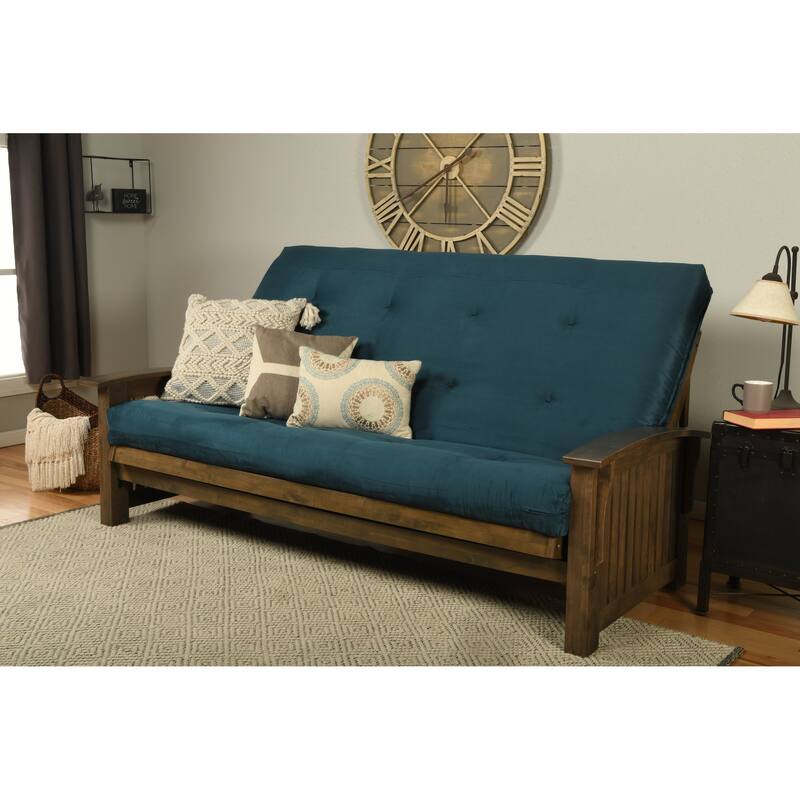 Somette Washington Queen-size Futon Set in Rustic Walnut Finish with Suede Mattress