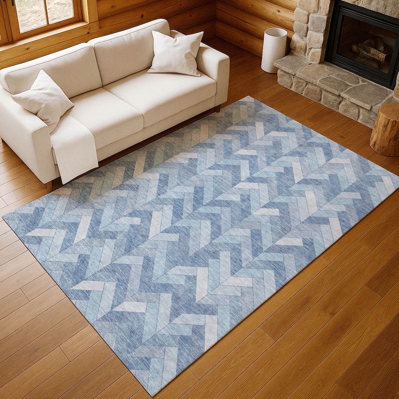 Machine Washable Indoor/ Outdoor Modern Chevron Chantille Rug