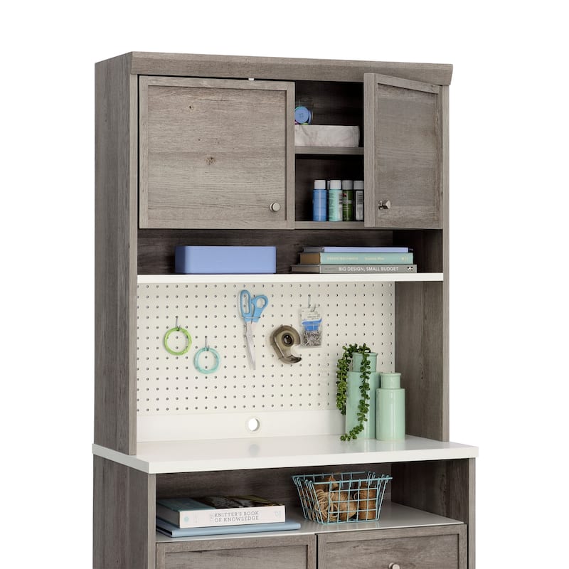 Wood Hutch with Craft Storage, Brown - 31.81" W x 12.28" D x 36.02" H