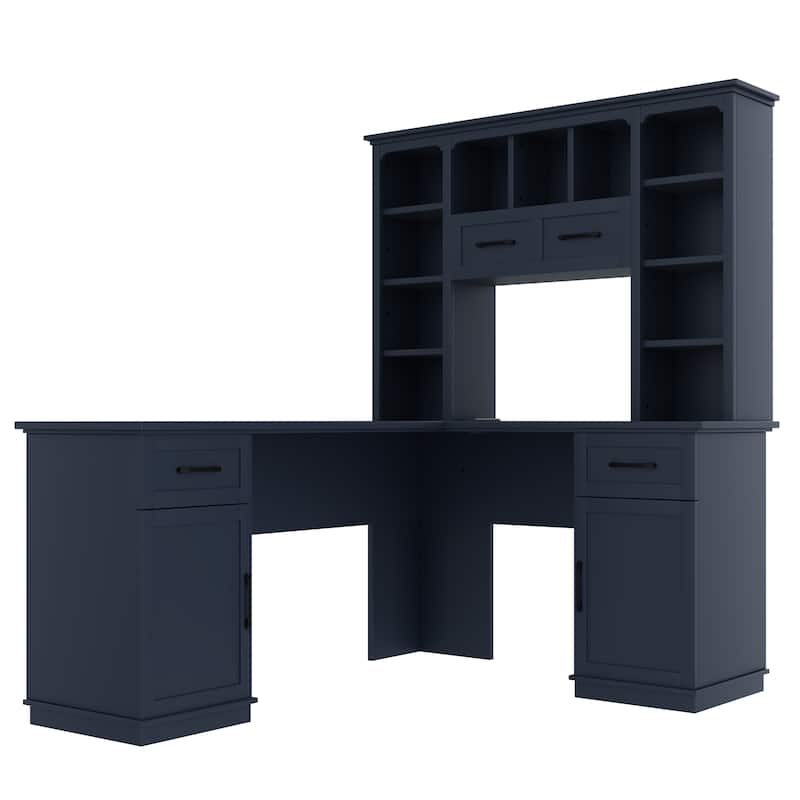 L-Shaped Computer Desk with 2 Cabinets and 2 Drawers,11 Open Shelves,with Electrical Outlet,for Study,Living Room and Office