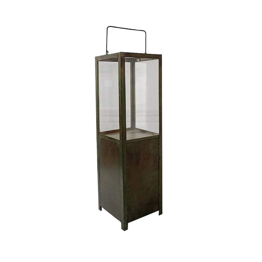 Large Green Patina Lantern Iron & Glass H 33.9" - GREEN PATINA