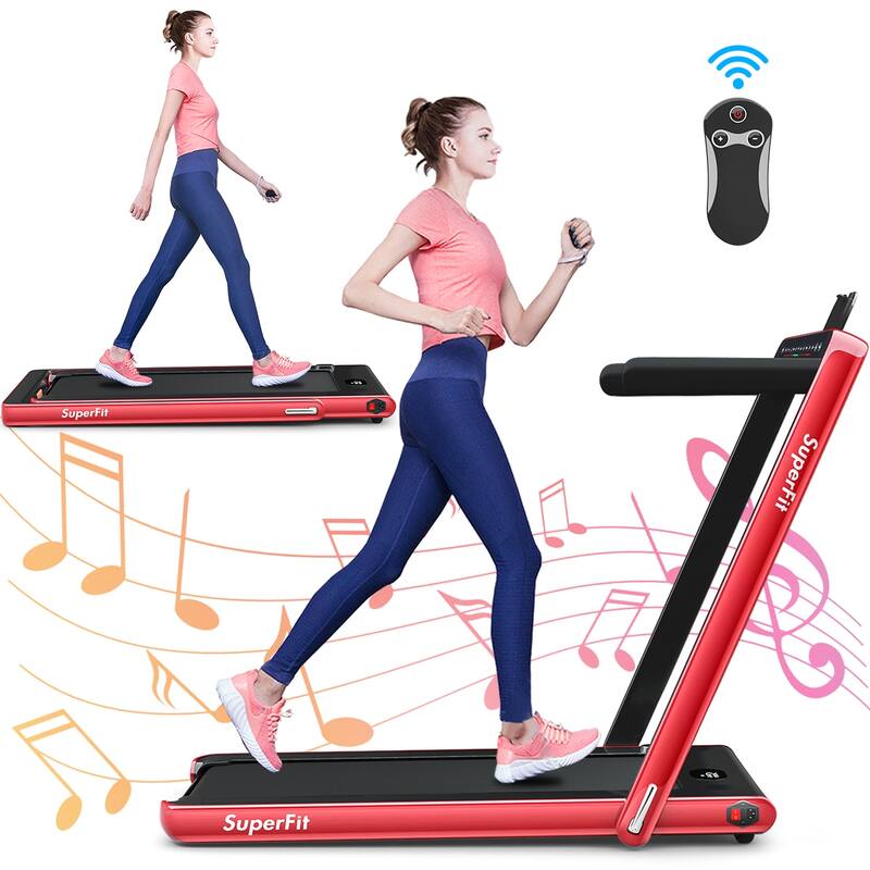 Gymax 2 in 1 Folding Treadmill 2.25HP Running Machine w/ Dual Display - 49'' x 27'' x 42'' - Red