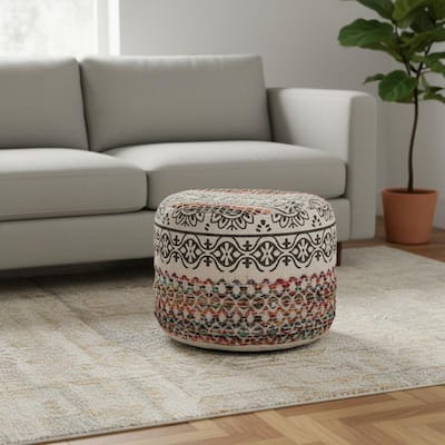 HomeRoots 18" Rainbow And Gray Cylinder Geometric Pouf Ottoman