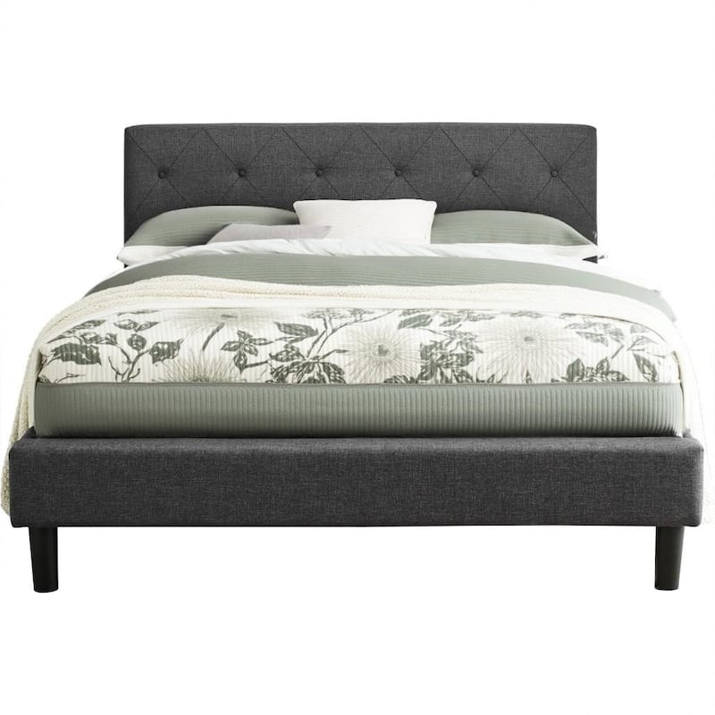 HomeRoots Gray Tufted Upholstered Queen Bed Frame