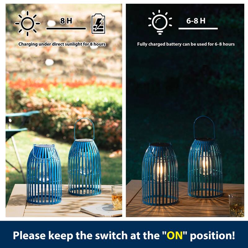 Glitzhome Set of 2 Metal Solar Powered Outdoor Hanging Lantern