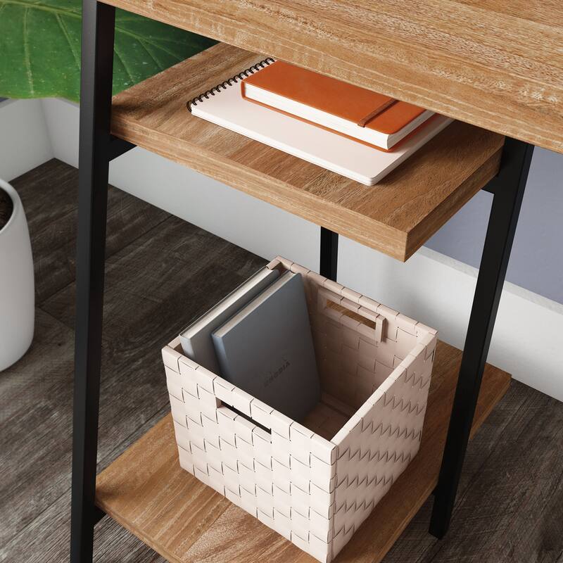 Wood Desk with Hutch and Thick Shelves, Brown