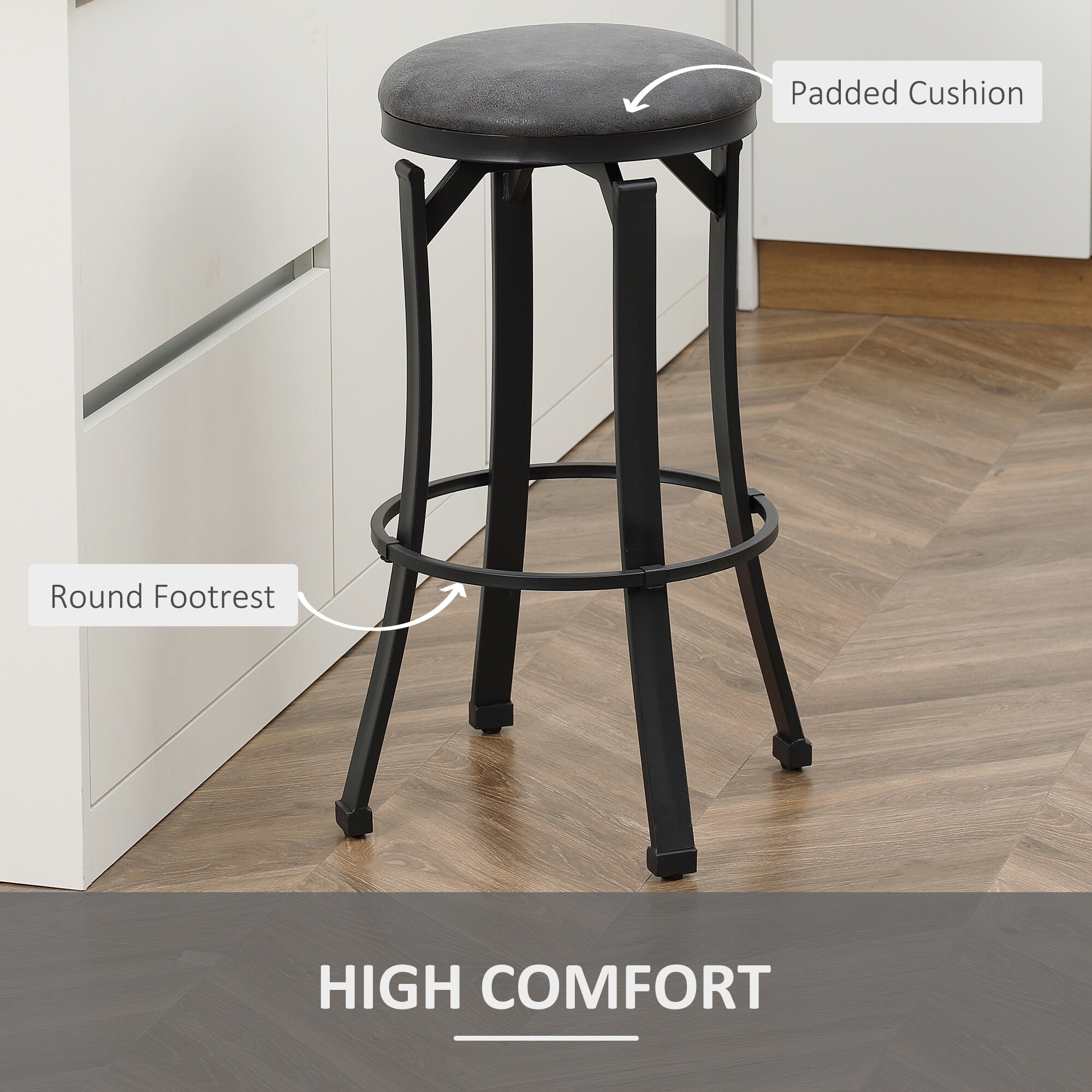 HOMCOM Bar Stools Set of 2 Vintage Barstools with Footrest